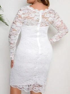 Women‘s Plus Size Curve Party Dress Lace Dress Sheath Dress Solid Color Midi Dress Long Sleeve Lace Crew Neck Modern Party White Summer Spring XL XXL 3XL 4XL 5XL -Cheap Plus Fit Dress Store wwdken1678868083380