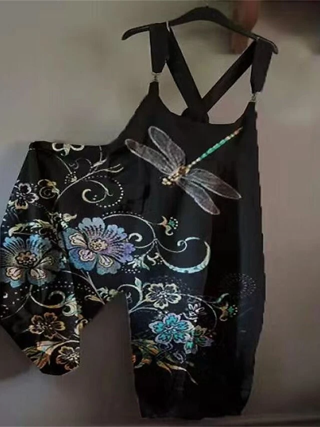 Jumpsuits For Women Summer Bib Print Animal Square Neck Streetwear Daily Vacation Loose Fit Sleeveless Black White Yellow S M L 2 Jumpsuits For Women Summer Bib Print Animal Square Neck Streetwear Daily Vacation Loose Fit Sleeveless Black White Yellow S M L - Image 2