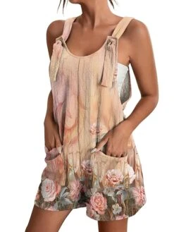 Womens Jumpsuits Casual Summer Overall Patch Pocket Print Floral Crew Neck Streetwear Daily Vacation Regular Fit Sleeveless Black White Yellow S M L -Cheap Plus Fit Dress Store wwkbpg1684214504813