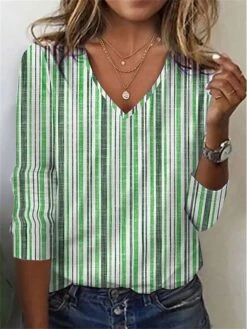 Women's T Shirt Tee Yellow Light Green Blue Striped Print Long Sleeve Daily Weekend Basic V Neck Regular Fit Painting Fall & Winter 15 Women's T Shirt Tee Yellow Light Green Blue Striped Print Long Sleeve Daily Weekend Basic V Neck Regular Fit Painting Fall & Winter -Cheap Plus Fit Dress Store wwmkim1689312504509