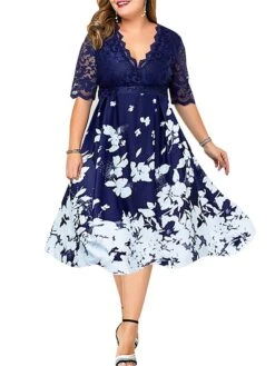 Women‘s Plus Size Curve Party Dress Cocktail Dress Work Dress Midi Dress Black Navy Blue Purple Half Sleeve Floral Lace Summer Spring Fall V Neck Fashion Wedding Guest Vacation Summer Dress 2023 14 Women‘s Plus Size Curve Party Dress Cocktail Dress Work Dress Midi Dress Black Navy Blue Purple Half Sleeve Floral Lace Summer Spring Fall V Neck Fashion Wedding Guest Vacation Summer Dress 2023 -Cheap Plus Fit Dress Store wwravq1690275882544