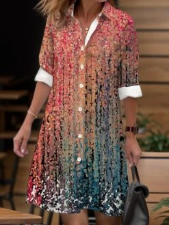 Women's Shirt Dress Casual Dress Midi Dress Outdoor Daily Date Polyester Fashion Modern Shirt Collar Button Pocket Long Sleeve Fall Winter 2023 Loose Fit Yellow Pink Dark Pink Floral Striped S M L XL -Cheap Plus Fit Dress Store wwrcjm1695204767003