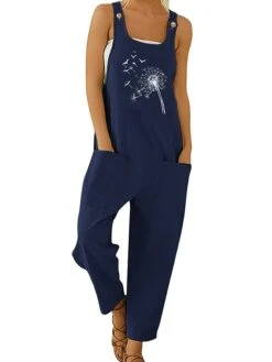 Women's Jumpsuit Pocket Print Floral U Neck Streetwear Daily Vacation Regular Fit Sleeveless Black Royal Blue Blue S M L Summer -Cheap Plus Fit Dress Store wxevul1678257467184