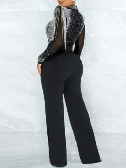 Women's Jumpsuit High Waist Tassel Solid Color Stand Collar Elegant Party Regular Fit Long Sleeve Green Blue Fuchsia S M L Winter -Cheap Plus Fit Dress Store wxkplh1665571020689