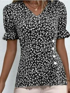 Women's Shirt Blouse Black Red Royal Blue Floral Button Print Short Sleeve Holiday Casual V Neck Regular Fit Floral Puff Sleeve 17 Women's Shirt Blouse Black Red Royal Blue Floral Button Print Short Sleeve Holiday Casual V Neck Regular Fit Floral Puff Sleeve -Cheap Plus Fit Dress Store wxrbmo1686655712516