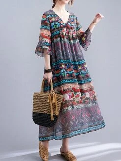 Women's Casual Dress Cotton Linen Dress Swing Dress Midi Dress Linen / Cotton Blend Fashion Classic Outdoor Daily Holiday V Neck Ruched Ruffle 3/4 Length Sleeve Fall Winter Autumn 2023 Loose Fit Blue 18 Women's Casual Dress Cotton Linen Dress Swing Dress Midi Dress Linen / Cotton Blend Fashion Classic Outdoor Daily Holiday V Neck Ruched Ruffle 3/4 Length Sleeve Fall Winter Autumn 2023 Loose Fit Blue -Cheap Plus Fit Dress Store wxrzql1693553159542