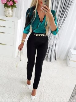 Women's Jumpsuit Patchwork Color Block V Neck Streetwear Daily Vacation Regular Fit Long Sleeve Green S M L Spring