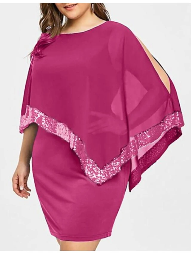 Women‘s Plus Size Curve Party Dress Solid Color Crew Neck Sequins Sleeveless Spring Fall Elegant Midi Dress Party Work Dress 2 Women‘s Plus Size Curve Party Dress Solid Color Crew Neck Sequins Sleeveless Spring Fall Elegant Midi Dress Party Work Dress - Image 2