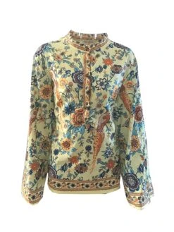 Women's Blouse Shirt Blue Yellow Orange Geometric Long Sleeve Daily Shirt Collar Loose Fit S -Cheap Plus Fit Dress Store wywyky1620709434103