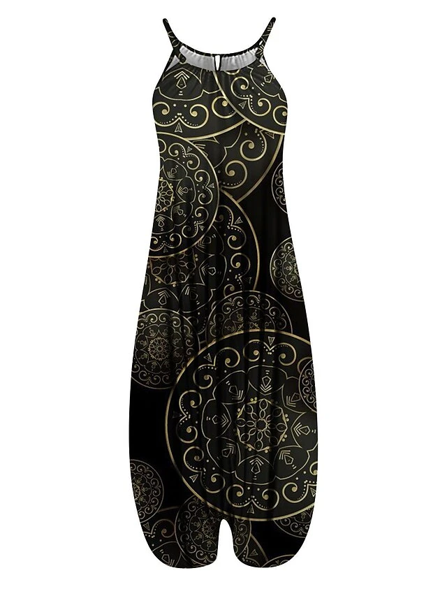 Women's Overall Print Floral Crew Neck Streetwear Daily Vacation Loose Fit Sleeveless Suspender National Style Printing Jumpsuit 16 Women's Overall Print Floral Crew Neck Streetwear Daily Vacation Loose Fit Sleeveless Suspender National Style Printing Jumpsuit - Image 16