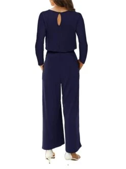 Women's Jumpsuit Pocket Solid Color Round Neck Active Daily Going Out Regular Fit Long Sleeve Black Wine Navy Blue S M L Fall -Cheap Plus Fit Dress Store wzeqkl1694149790730