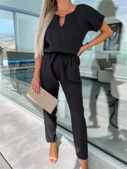 Women's Jumpsuits Casual Summer Lace Up High Waist Solid Color Crew Neck Business Office Work Loose Fit Short Sleeve Black Pink Fuchsia S M L 25 Women's Jumpsuits Casual Summer Lace Up High Waist Solid Color Crew Neck Business Office Work Loose Fit Short Sleeve Black Pink Fuchsia S M L -Cheap Plus Fit Dress Store wzkywx1681730551510