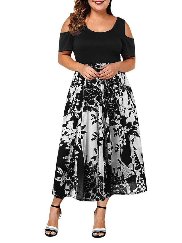Women‘s Plus Size Curve Casual Dress Skater Dress A Line Dress Floral Long Dress Maxi Dress Short Sleeve Hollow Out Print Crew Neck Fashion Outdoor Black Wine Summer Spring L XL XXL 3XL 4XL 6 Women‘s Plus Size Curve Casual Dress Skater Dress A Line Dress Floral Long Dress Maxi Dress Short Sleeve Hollow Out Print Crew Neck Fashion Outdoor Black Wine Summer Spring L XL XXL 3XL 4XL - Image 6