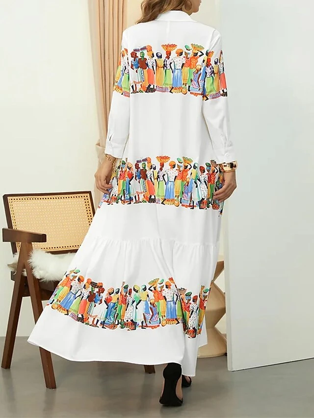 Women's Shirt Dress Casual Dress Swing Dress Maxi Long Dress Outdoor Daily Vacation Polyester Fashion Modern Shirt Collar Ruffle Button Long Sleeve Summer Spring Fall 2023 Loose Fit White Abstract 3 Women's Shirt Dress Casual Dress Swing Dress Maxi Long Dress Outdoor Daily Vacation Polyester Fashion Modern Shirt Collar Ruffle Button Long Sleeve Summer Spring Fall 2023 Loose Fit White Abstract - Image 3