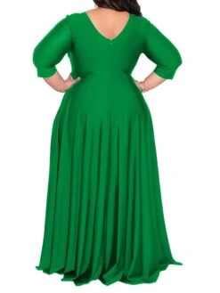 Women‘s Plus Size Curve Party Dress Pure Color V Neck 3/4 Length Sleeve Fall Spring Elegant Maxi Long Dress Party Evening Party Dress -Cheap Plus Fit Dress Store xaddld1672020375716