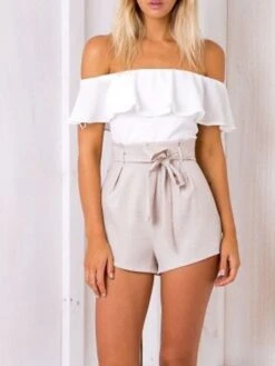 Women's Romper Patchwork Drawstring Color Block Off Shoulder Streetwear Street Daily Regular Fit Short Sleeve White S M L Summer