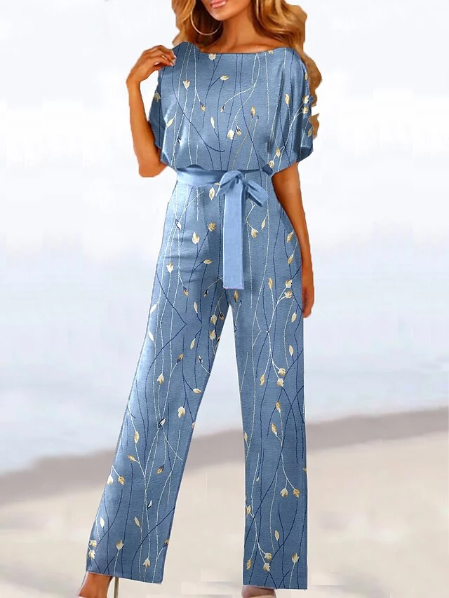 Women's Jumpsuit Drawstring Print Floral Crew Neck Ordinary Daily Vacation Straight Loose Fit Short Sleeve T-shirt Sleeve Yellow Light Green Pink S M L All Seasons 1 Women's Jumpsuit Drawstring Print Floral Crew Neck Ordinary Daily Vacation Straight Loose Fit Short Sleeve T-shirt Sleeve Yellow Light Green Pink S M L All Seasons