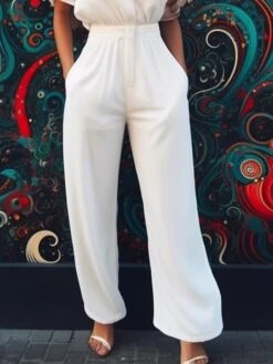 White Jumpsuit For Women Zipper Solid Color Patch Pocket V Neck Ordinary Party Daily Straight Regular Fit Half Sleeve Bell Sleeve Black Royal Blue S M L Summer -Cheap Plus Fit Dress Store xatkeq1682571939543