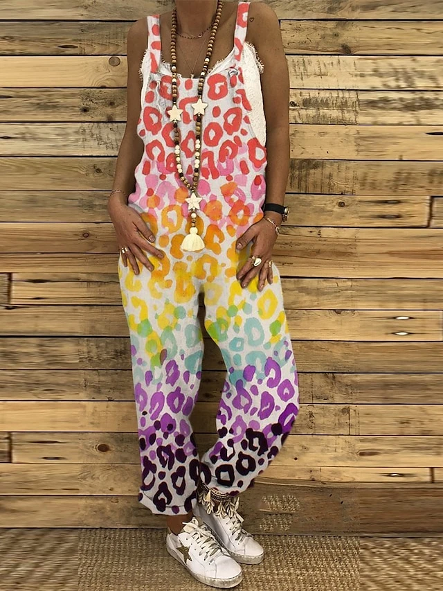 Women's Overall Pocket Print Leopard U Neck Holiday Daily Vacation Straight Regular Fit Sleeveless Sleeveless Pink Blue S M L Summer 2 Women's Overall Pocket Print Leopard U Neck Holiday Daily Vacation Straight Regular Fit Sleeveless Sleeveless Pink Blue S M L Summer - Image 2