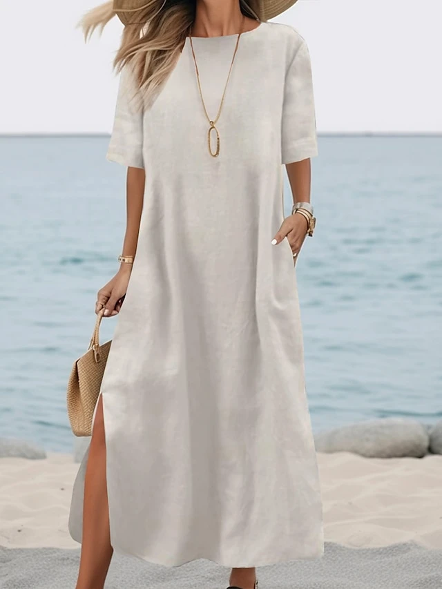 Women's Casual Dress Cotton Linen Dress Shift Dress Midi Dress Linen / Cotton Blend Basic Modern Outdoor Daily Weekend Crew Neck Pocket Split Half Sleeve Summer Spring Fall 2023 Loose Fit ArmyGreen 1 Women's Casual Dress Cotton Linen Dress Shift Dress Midi Dress Linen / Cotton Blend Basic Modern Outdoor Daily Weekend Crew Neck Pocket Split Half Sleeve Summer Spring Fall 2023 Loose Fit ArmyGreen