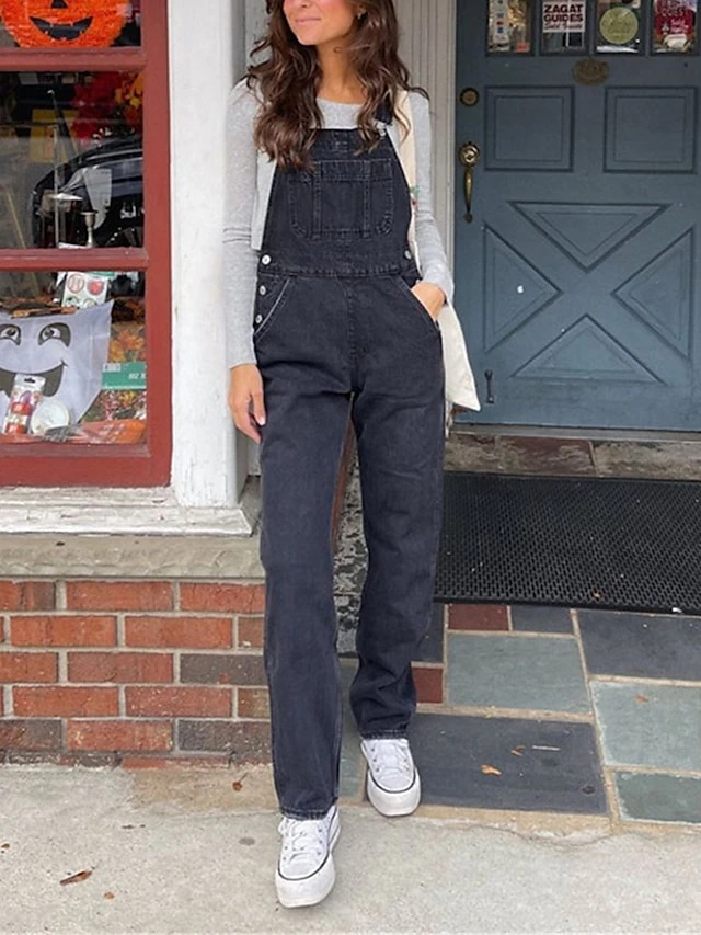 Women‘s Overall Button Pocket Solid Color SDenim Quare Neck Streetwear Daily Vacation Regular Fit Sleeveless Black M L XL Summer 1 Women‘s Overall Button Pocket Solid Color SDenim Quare Neck Streetwear Daily Vacation Regular Fit Sleeveless Black M L XL Summer