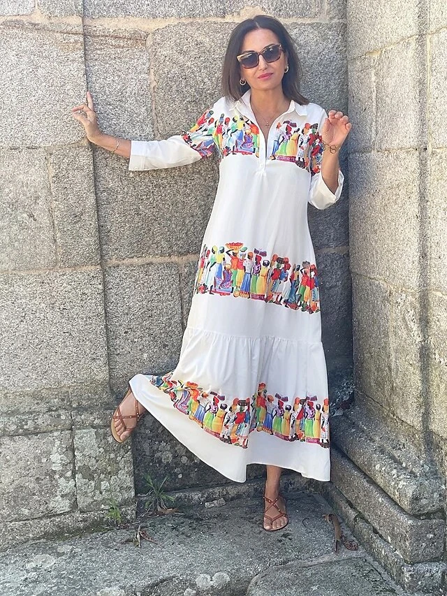 Women's Shirt Dress Casual Dress Swing Dress Maxi Long Dress Outdoor Daily Vacation Polyester Fashion Modern Shirt Collar Ruffle Button Long Sleeve Summer Spring Fall 2023 Loose Fit White Abstract 8 Women's Shirt Dress Casual Dress Swing Dress Maxi Long Dress Outdoor Daily Vacation Polyester Fashion Modern Shirt Collar Ruffle Button Long Sleeve Summer Spring Fall 2023 Loose Fit White Abstract - Image 8