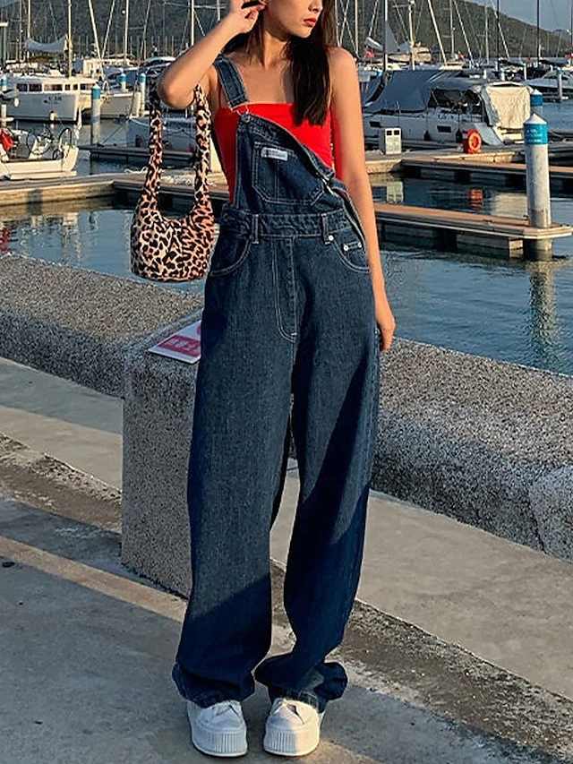 Women‘s Jumpsuit Pocket Solid Color Denim Square Neck Active Street Daily Loose Fit Sleeveless Blue S M L Fall 6 Women‘s Jumpsuit Pocket Solid Color Denim Square Neck Active Street Daily Loose Fit Sleeveless Blue S M L Fall - Image 6