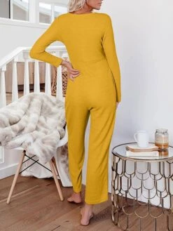 Women's Jumpsuit Button Pocket Solid Color Crew Neck Streetwear Street Daily Regular Fit Long Sleeve Black Yellow Fuchsia S M L Fall -Cheap Plus Fit Dress Store xdqfah1692269096333