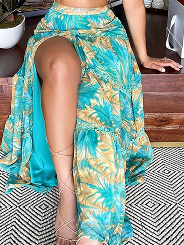 Women's Dress Set Two Piece Dress Skirt Set Long Dress Maxi Dress Green Sleeveless Floral Backless Summer Spring One Shoulder Stylish 2023 S M L XL 4 Women's Dress Set Two Piece Dress Skirt Set Long Dress Maxi Dress Green Sleeveless Floral Backless Summer Spring One Shoulder Stylish 2023 S M L XL - Image 4