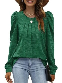 Women's Shirt Blouse Black Pink Red Plain Long Sleeve Casual Casual Round Neck Regular Fit Fall & Winter -Cheap Plus Fit Dress Store xfaqkm1694080135144