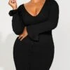 Women's Plus Size Party Dress Cocktail Dress Bodycon Midi Dress Black Long Sleeve Pure Color Split Fall Winter Autumn V Neck Fashion Winter Dress Vacation Fall Dress 2023 XL XXL 3XL
