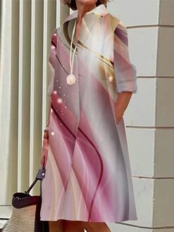 Women's Shirt Dress Casual Dress Midi Dress Outdoor Office Daily Polyester Fashion Modern Shirt Collar Button Pocket Long Sleeve Summer Spring Fall 2023 Loose Fit Light Pink Pink Dark Pink Ombre S M -Cheap Plus Fit Dress Store xfyiwj1690436733319