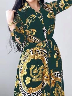 Women's Shirt Dress Casual Dress Swing Dress Maxi Long Dress Outdoor Daily Vacation Polyester Fashion Elegant Shirt Collar Lace Up Button Long Sleeve Spring Fall Winter 2023 Loose Fit ArmyGreen Red -Cheap Plus Fit Dress Store xgfqxv1695027661892