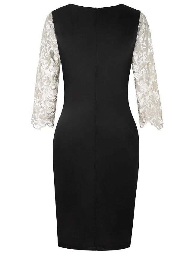 Women's Plus Size Curve Party Dress Print Crew Neck Mesh Half Sleeve Fall Spring Work Vintage Prom Dress Knee Length Dress Party Daily Dress / Lace 4 Women's Plus Size Curve Party Dress Print Crew Neck Mesh Half Sleeve Fall Spring Work Vintage Prom Dress Knee Length Dress Party Daily Dress / Lace - Image 4