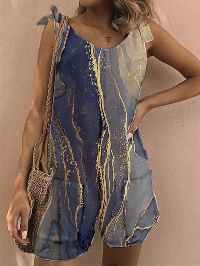 Women's Romper Print Gradient Crew Neck Casual Going Out Weekend Loose Fit Strap Blue S M L Spring 1 Women's Romper Print Gradient Crew Neck Casual Going Out Weekend Loose Fit Strap Blue S M L Spring