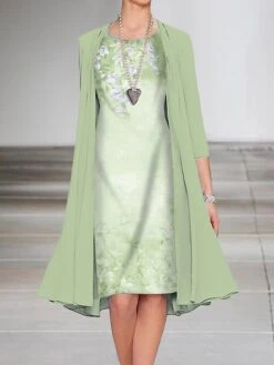 Women's Dress Set Two Piece Dress A Line Dress Midi Dress Pink Blue Green 3/4 Length Sleeve Floral Ruched Fall Winter Autumn Crew Neck Elegant 2023 S M L XL XXL 3XL -Cheap Plus Fit Dress Store xgmvrl1644574068846