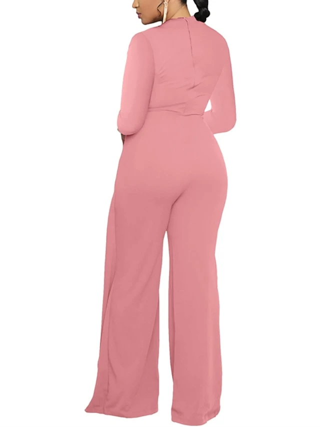Women‘s Jumpsuit High Waist Solid Color Round Neck Pink Fall Winter Streetwear Wedding Street Regular Fit Long Sleeve Black Fuchsia S M L 3 Women‘s Jumpsuit High Waist Solid Color Round Neck Pink Fall Winter Streetwear Wedding Street Regular Fit Long Sleeve Black Fuchsia S M L - Image 3