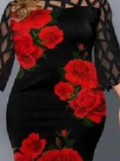 Women‘s Plus Size Curve Flattering Dresses Elegant Apple Shaped Dress Wedding Guest Party Dress Print Crew Neck Sleeve Spring Fall Work Casual Prom Dress Midi Dress Daily Work Dress -Cheap Plus Fit Dress Store xhsnvn1649312172660