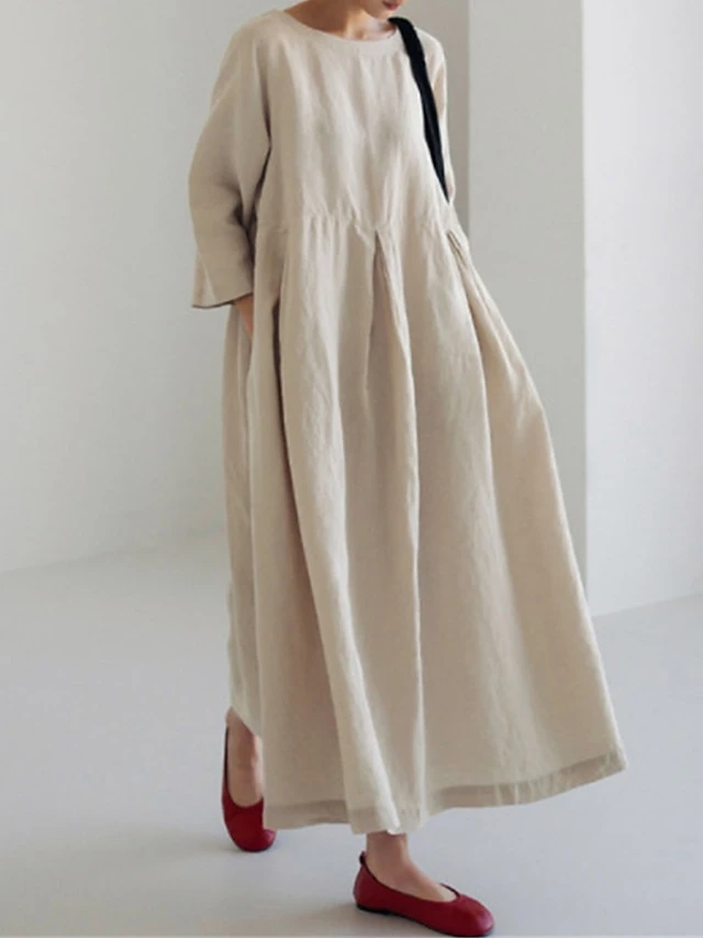 Women's Casual Dress Cotton Linen Dress Swing Dress Maxi Long Dress Linen / Cotton Blend Casual Daily Casual Outdoor Daily Vacation Crew Neck Pocket Long Sleeve Summer Spring Fall 2023 Loose Fit 2 Women's Casual Dress Cotton Linen Dress Swing Dress Maxi Long Dress Linen / Cotton Blend Casual Daily Casual Outdoor Daily Vacation Crew Neck Pocket Long Sleeve Summer Spring Fall 2023 Loose Fit - Image 2