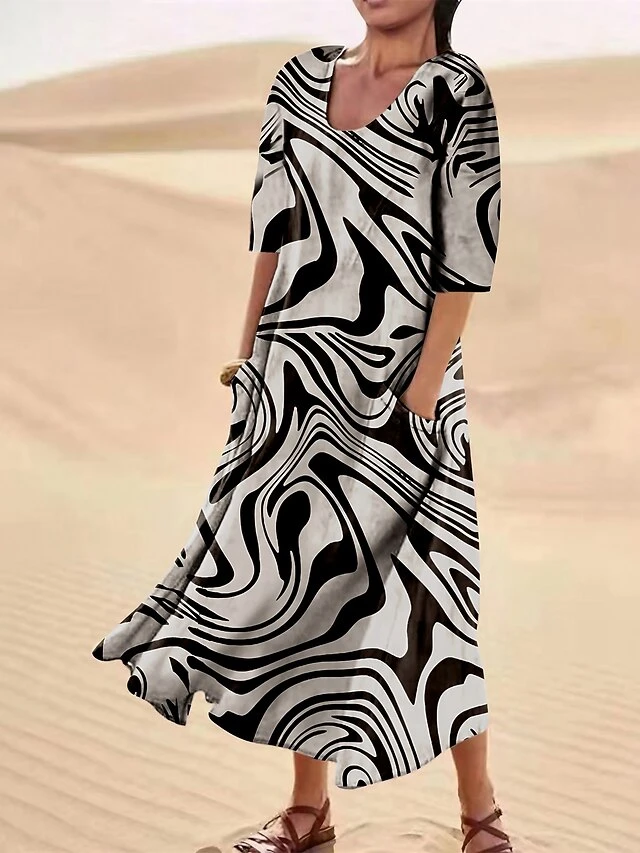 Women's Casual Dress Cotton Linen Dress Swing Dress Midi Dress Polyester Fashion Casual Daily Outdoor Daily Vacation Crew Neck Pocket Print 3/4 Length Sleeve Summer Spring Fall 2023 Regular Fit Black 1 Women's Casual Dress Cotton Linen Dress Swing Dress Midi Dress Polyester Fashion Casual Daily Outdoor Daily Vacation Crew Neck Pocket Print 3/4 Length Sleeve Summer Spring Fall 2023 Regular Fit Black