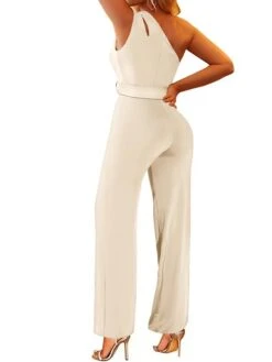 Women's Jumpsuit Lace Up Backless Solid Color One Shoulder Streetwear Street Vacation Regular Fit Sleeveless Black Wine Red S M L Spring -Cheap Plus Fit Dress Store xjhlqc1674008893467