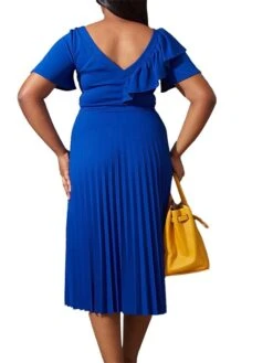 Women‘s Plus Size Curve Party Dress Solid Color V Neck Ruched Short Sleeve Fall Spring Work Prom Dress Maxi Long Dress Party Holiday Dress Ruffle -Cheap Plus Fit Dress Store xjjinf1648637000041