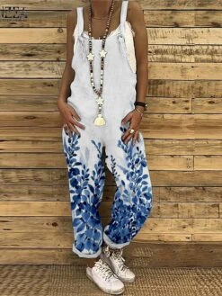 Women's Overall Floral Crew Neck Streetwear Home Dailywear Bootcut Loose Fit Spaghetti Strap Tank White Red Blue S M L Summer 11 Women's Overall Floral Crew Neck Streetwear Home Dailywear Bootcut Loose Fit Spaghetti Strap Tank White Red Blue S M L Summer -Cheap Plus Fit Dress Store xjsfpd1683870951362