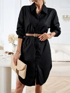 Women's Casual Dress Work Dress Shift Dress Mini Dress Outdoor Office Business Cotton Classic Modern Shirt Collar Button Pocket Long Sleeve Summer Spring Fall 2023 Loose Fit Black White Blue Pure -Cheap Plus Fit Dress Store xkjeyw1688542169469