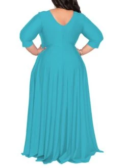 Women‘s Plus Size Curve Party Dress Pure Color V Neck 3/4 Length Sleeve Fall Spring Elegant Maxi Long Dress Party Evening Party Dress -Cheap Plus Fit Dress Store xkprrs1672020376538