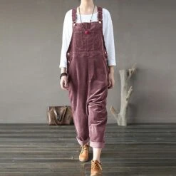 Women's Slacks Pants Trousers Jumpsuit Rompers Bib Corduroy Green Blue Purple Mid Waist Fashion Streetwear Casual Weekend Pocket Ankle-Length Comfort Plain S M L XL XXL -Cheap Plus Fit Dress Store xkwgbv1634788241471