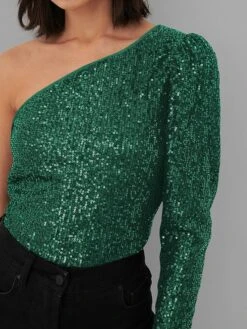 Women's Bodysuit Sequin Solid Color One Shoulder Streetwear Party Street Slim Long Sleeve Black White Pink S M L Fall -Cheap Plus Fit Dress Store xkzkkp1697184624444