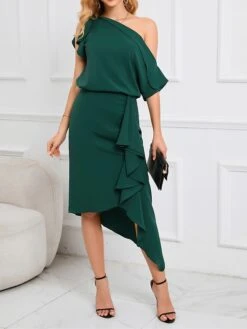 Women's Two Piece Dress Set Party Dress Skirt Set Party Outdoor Fashion Party Ruffle Asymmetrical Midi Dress Off Shoulder Half Sleeve Plain Loose Fit Green Spring Fall S M L XL XXL 12 Women's Two Piece Dress Set Party Dress Skirt Set Party Outdoor Fashion Party Ruffle Asymmetrical Midi Dress Off Shoulder Half Sleeve Plain Loose Fit Green Spring Fall S M L XL XXL -Cheap Plus Fit Dress Store xlzvzb1692339650030