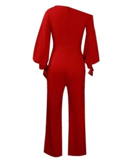 Women's Jumpsuit High Waist Solid Color One Shoulder Active Christmas Xmas Daily Slim Long Sleeve White Red Brown S M L Fall -Cheap Plus Fit Dress Store xmkgai1695871500876