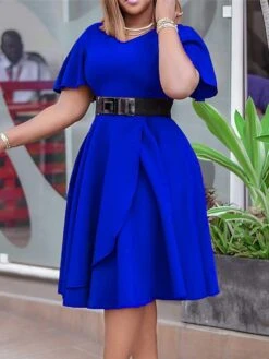 Women‘s Plus Size Curve Flattering Dresses Elegant Apple Shaped Dress Wedding Guest Work Dress Pure Color V Neck Ruffle Short Sleeve Spring Fall Work Knee Length Dress Going Out Work Dress -Cheap Plus Fit Dress Store xmmmdp1666680377064